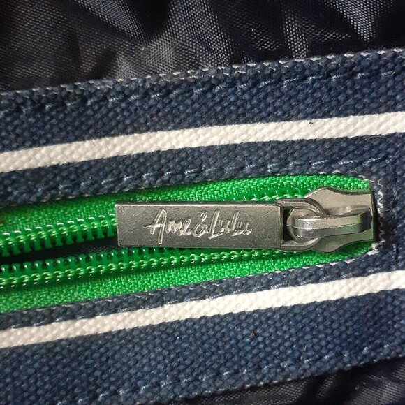 Ame & Lulu Charles River Navy White Stripe Kelly Green New Englander Tote Bag - Picture 8 of 14
